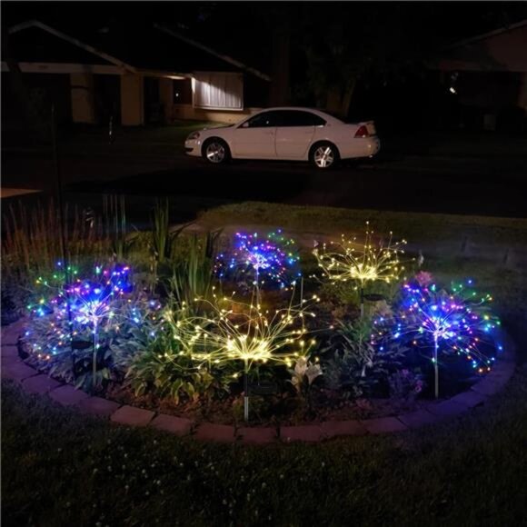Solar Garden Lights Outdoor: Fairy Fireworks Light Waterproof Yard Decorations - Picture 5 of 7